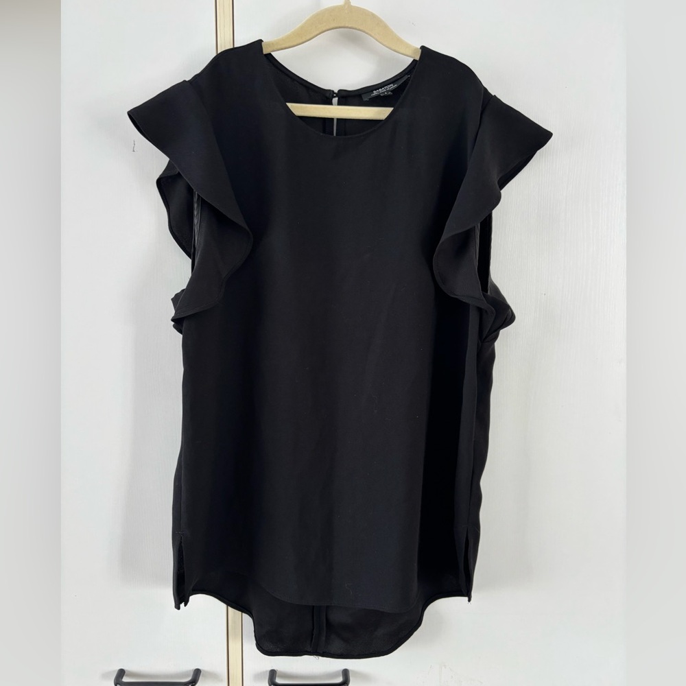 Babaton Black Ruffle Sleeve Blouse Japanese Fabric Size Small Minimalist Office - Picture 3 of 9